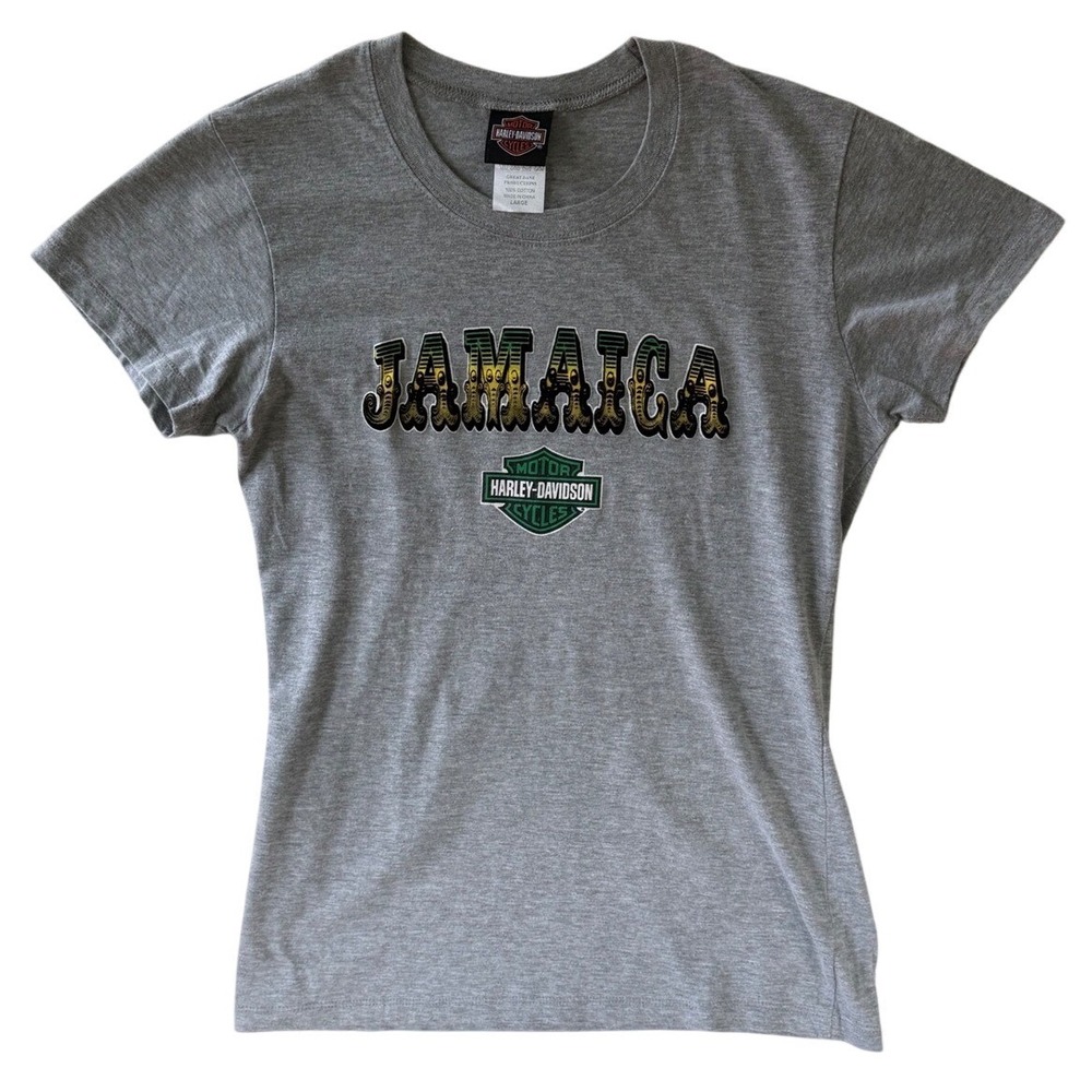 Harley-Davidson Women's Large Jamaica Graphic T-Shirt Gray Motorcycle Tee